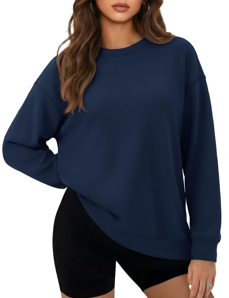 YUCOLEN Oversized Sweatshirt for Women Crewneck Fleece Long Sleeve Casual Tops Loose Fit Pullover Fall Fashion Winter Clothes, Navy Blue, X-Large