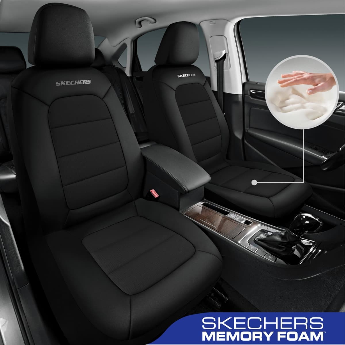 Skechers Memory Foam Car Seat Covers,Thick Cool Touch Fabric Seat Covers,Slip-ins Front Seat Covers,Airbag Compatible,Automotive Comfort Protection for Most Cars,Vans,Trucks,SUV,Black thumbnail 2