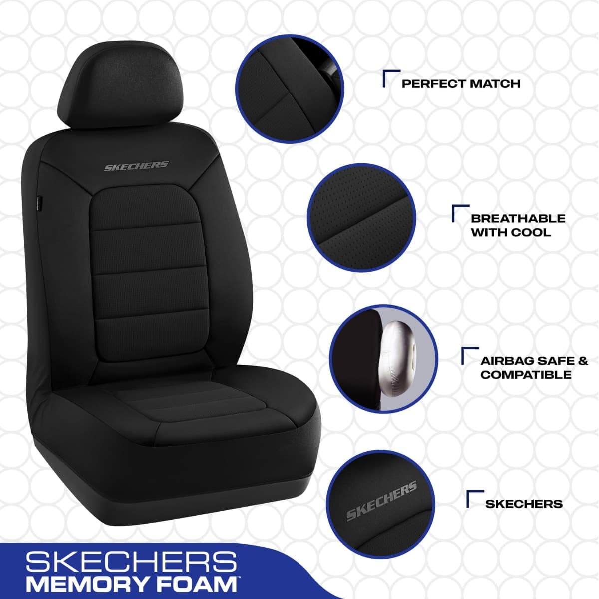 Skechers Memory Foam Car Seat Covers,Thick Cool Touch Fabric Seat Covers,Slip-ins Front Seat Covers,Airbag Compatible,Automotive Comfort Protection for Most Cars,Vans,Trucks,SUV,Black thumbnail 3