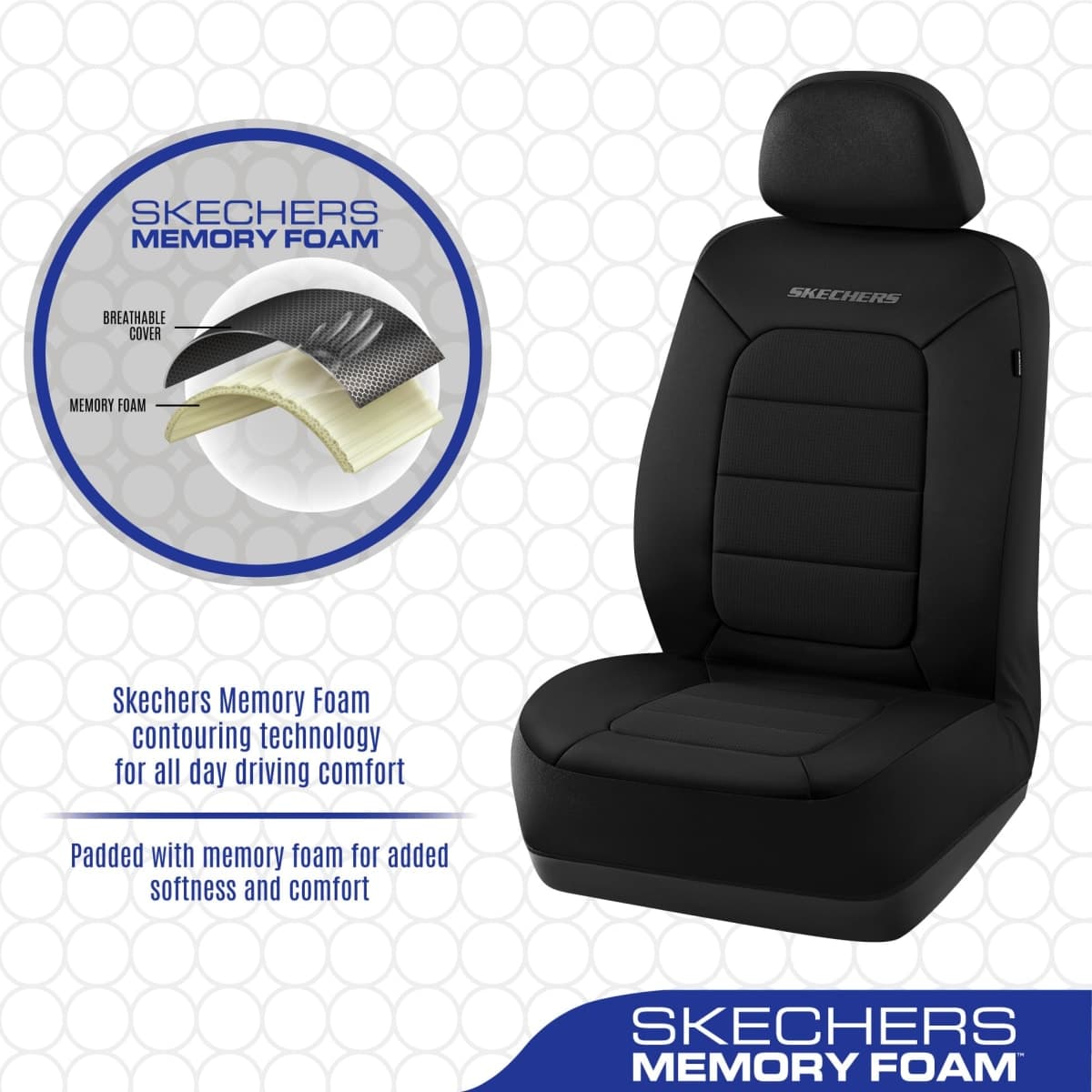 Skechers Memory Foam Car Seat Covers,Thick Cool Touch Fabric Seat Covers,Slip-ins Front Seat Covers,Airbag Compatible,Automotive Comfort Protection for Most Cars,Vans,Trucks,SUV,Black thumbnail 4