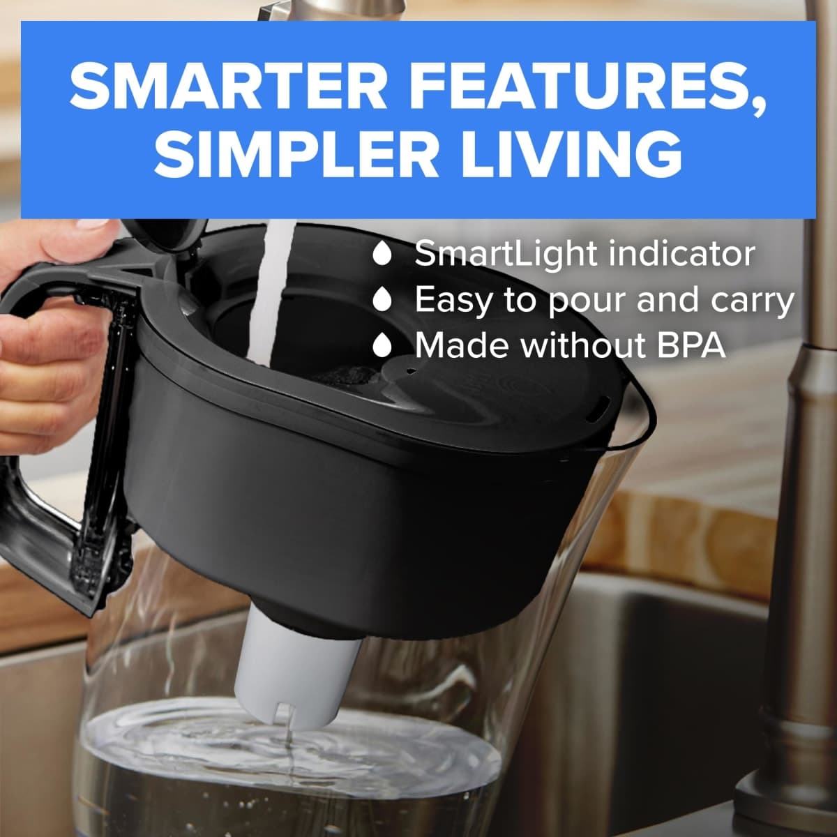 Brita Large Water Filter Pitcher for Tap and Drinking Water with SmartLight Change Indicator, Includes 1 Standard Filter, BPA-Free, Lasts 2 Months, 10-Cup Capacity, Stretch Limo Black thumbnail 4