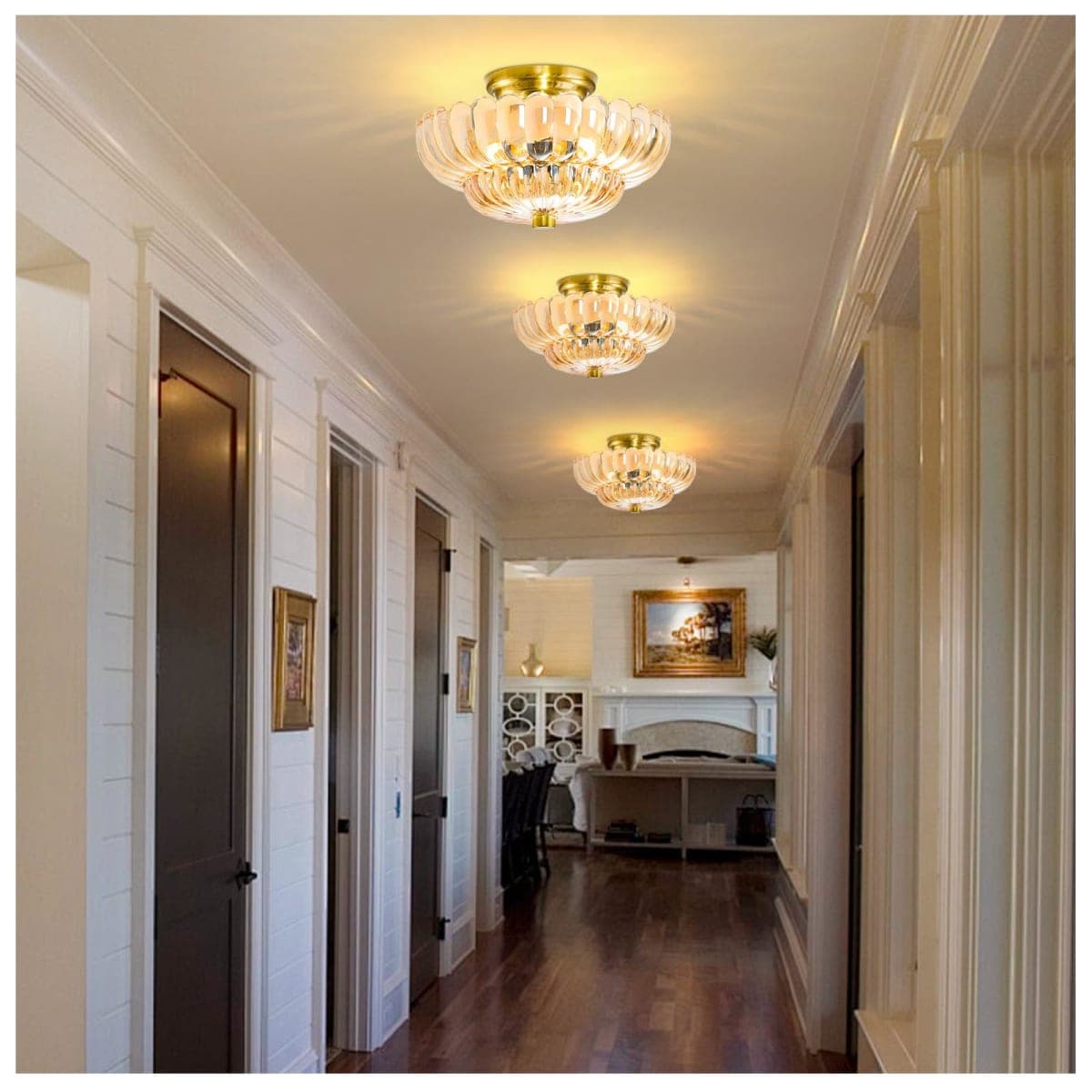 GloMuse Semi Flush Mount Ceiling Light Hallway Light Fixtures Modern Lighting Ceiling Light Fixture for Bedroom Hallway Brown 3 Light(Bulb Not Included) thumbnail 2