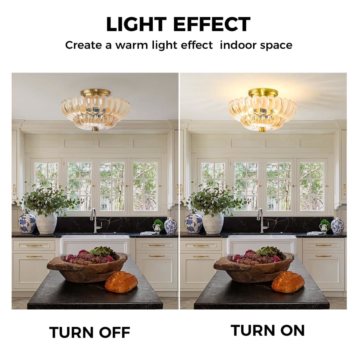 GloMuse Semi Flush Mount Ceiling Light Hallway Light Fixtures Modern Lighting Ceiling Light Fixture for Bedroom Hallway Brown 3 Light(Bulb Not Included) thumbnail 4