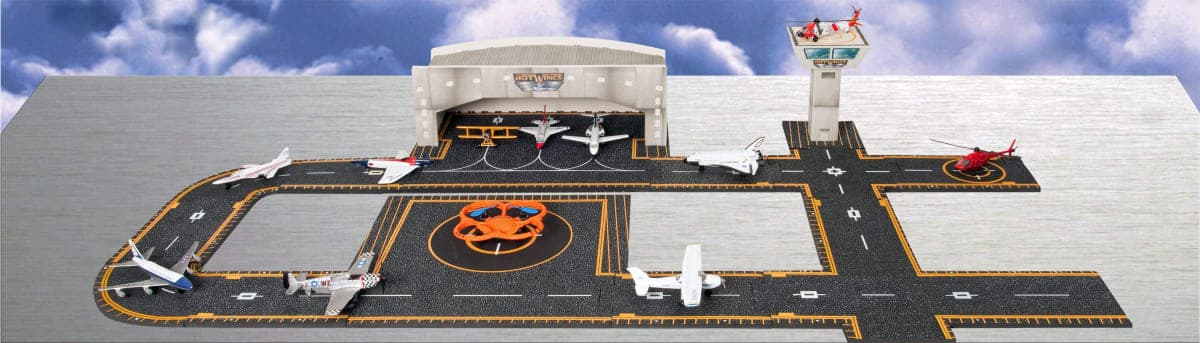 Hot Wings Control Tower with Connectible Runway Die Cast Model Airplane, Grey, Black, Yellow thumbnail 2