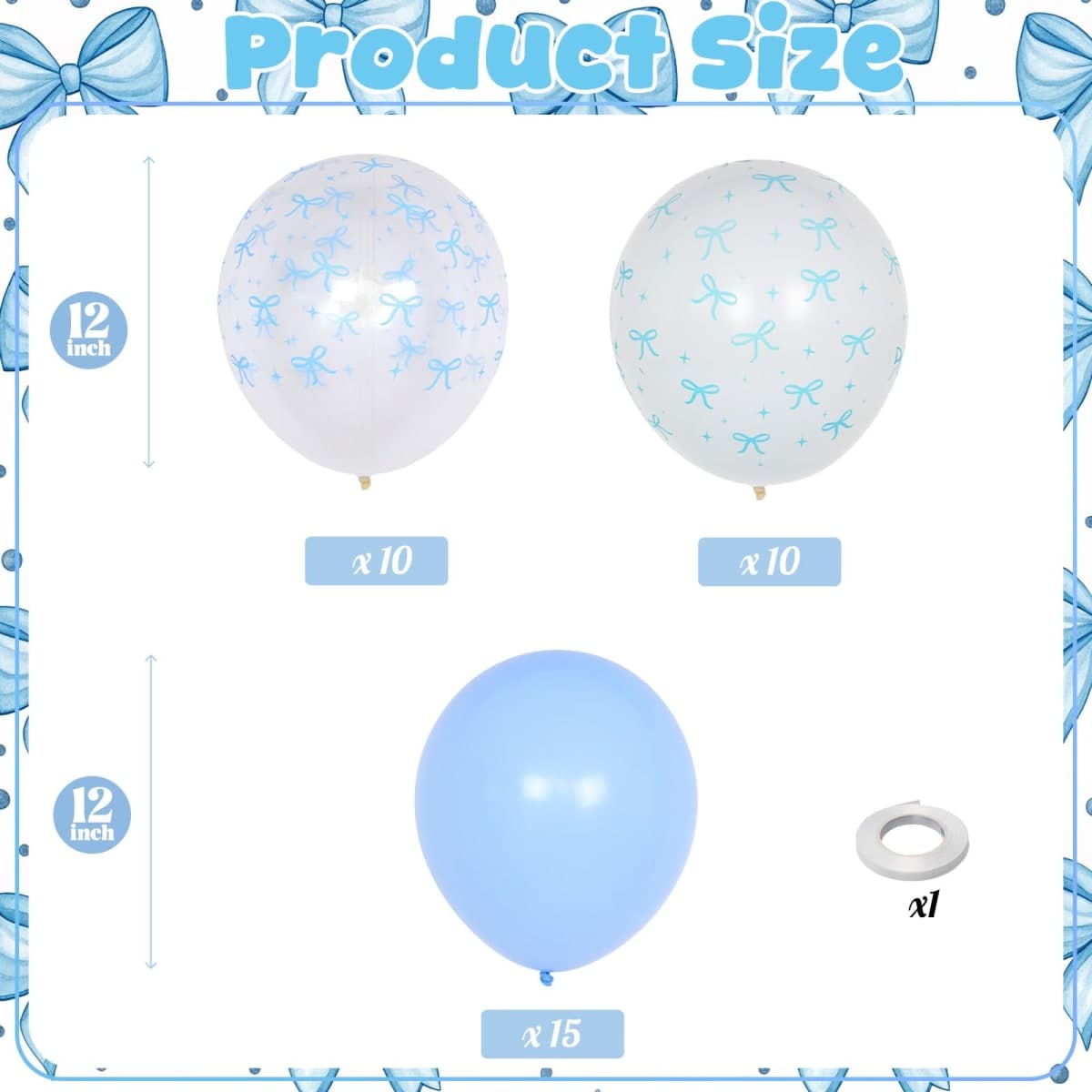 HILAVO Blue Bow Balloons, 30cm Pastel Light Blue Transparent White Bow Print Coquette Balloon for Girls Birthday Bachelor Party Bridal Baby Shower Wedding Birthday Decorations thumbnail 2