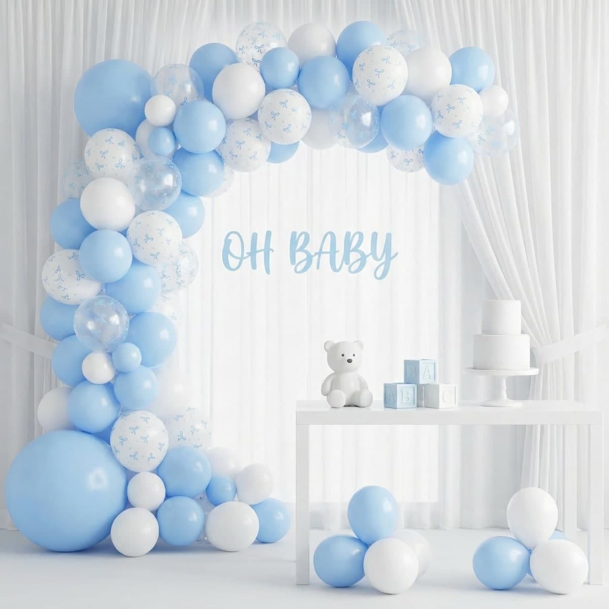 HILAVO Blue Bow Balloons, 30cm Pastel Light Blue Transparent White Bow Print Coquette Balloon for Girls Birthday Bachelor Party Bridal Baby Shower Wedding Birthday Decorations thumbnail 3