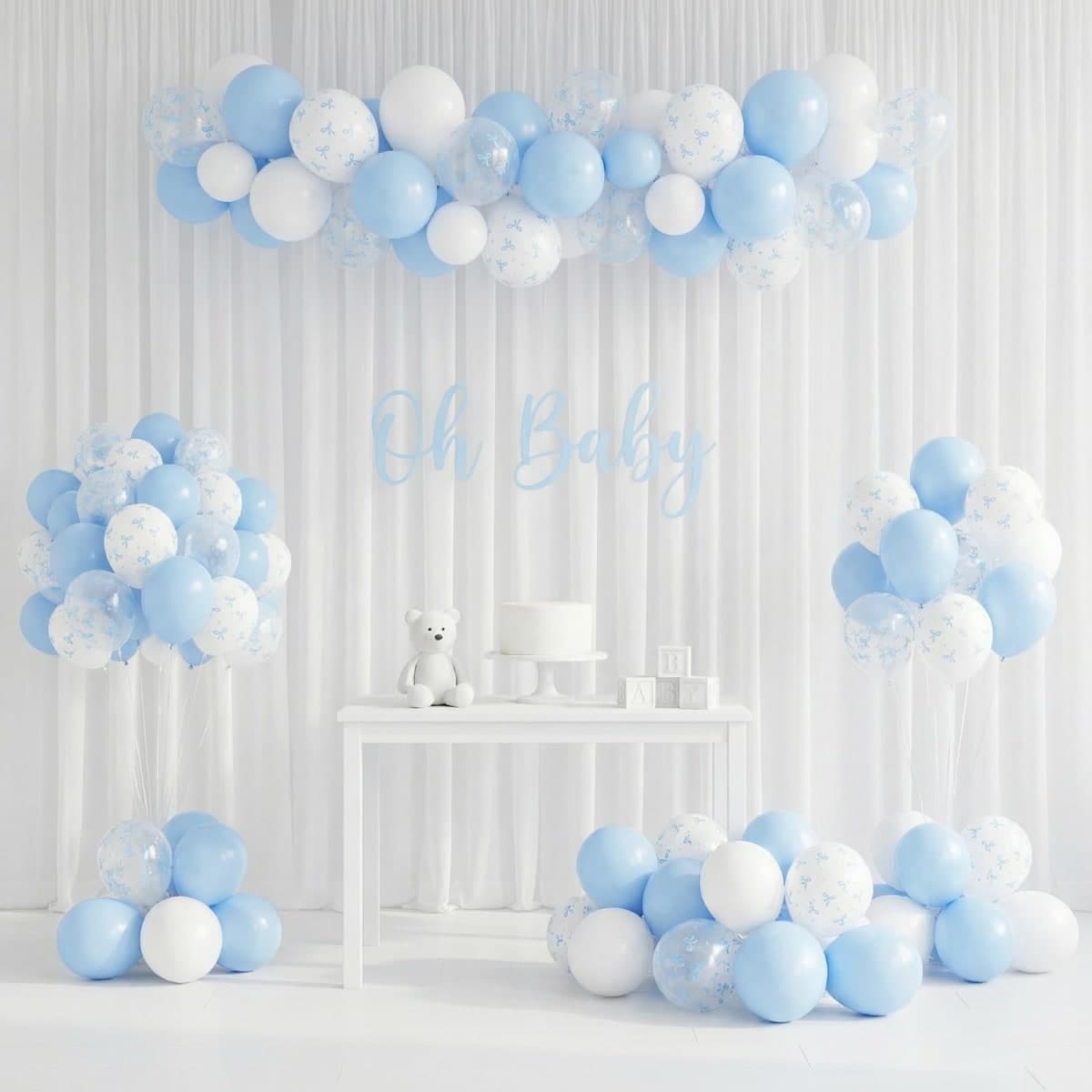 HILAVO Blue Bow Balloons, 30cm Pastel Light Blue Transparent White Bow Print Coquette Balloon for Girls Birthday Bachelor Party Bridal Baby Shower Wedding Birthday Decorations thumbnail 5