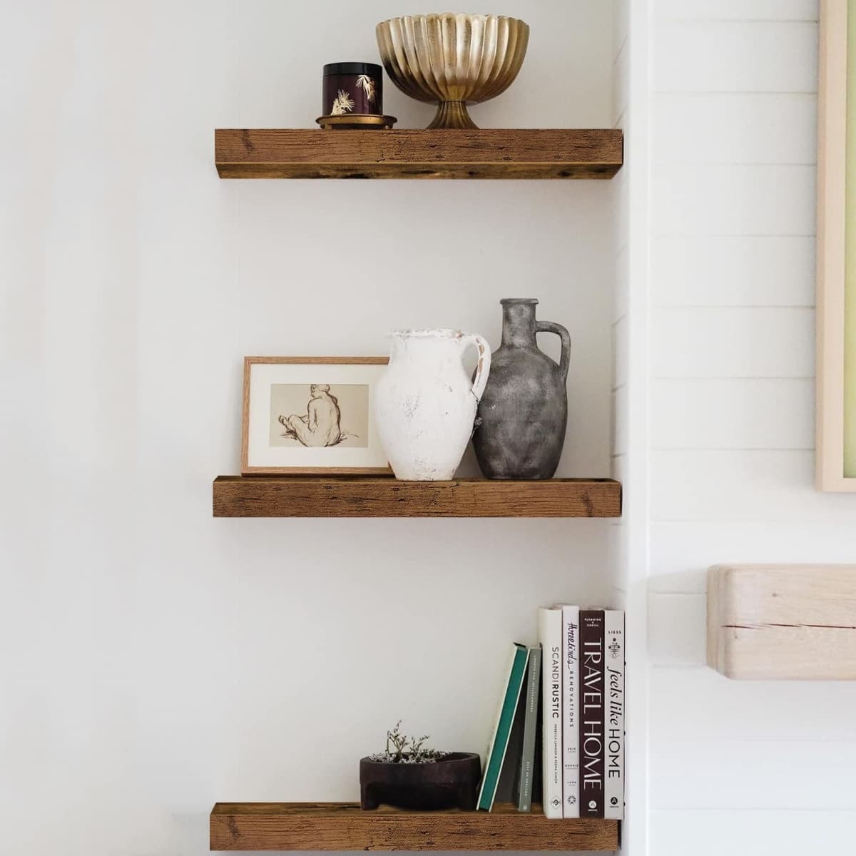 QEEIG Floating Shelves for Wall Bathroom Shelf Bedroom Kitchen Living Room Hanging Book Shelves Small Farmhouse Decor 16 inch Set of 3, Rustic Brown (015-BN3) thumbnail 5