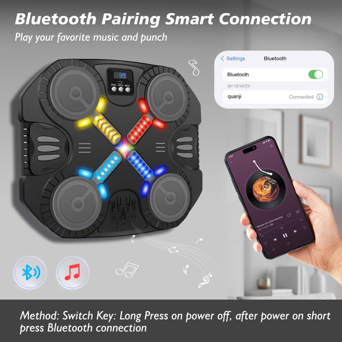 Music Boxing Machine Sport Toys for Kids,Wall Mounted Bluetooth Smart Punching Target,Training Pad Toy with Boxing Glove,Ideas Toys for Boys Girls Kids 3 4 5 6 7 8 9 10 11 12+ Years Old (Black) thumbnail 2