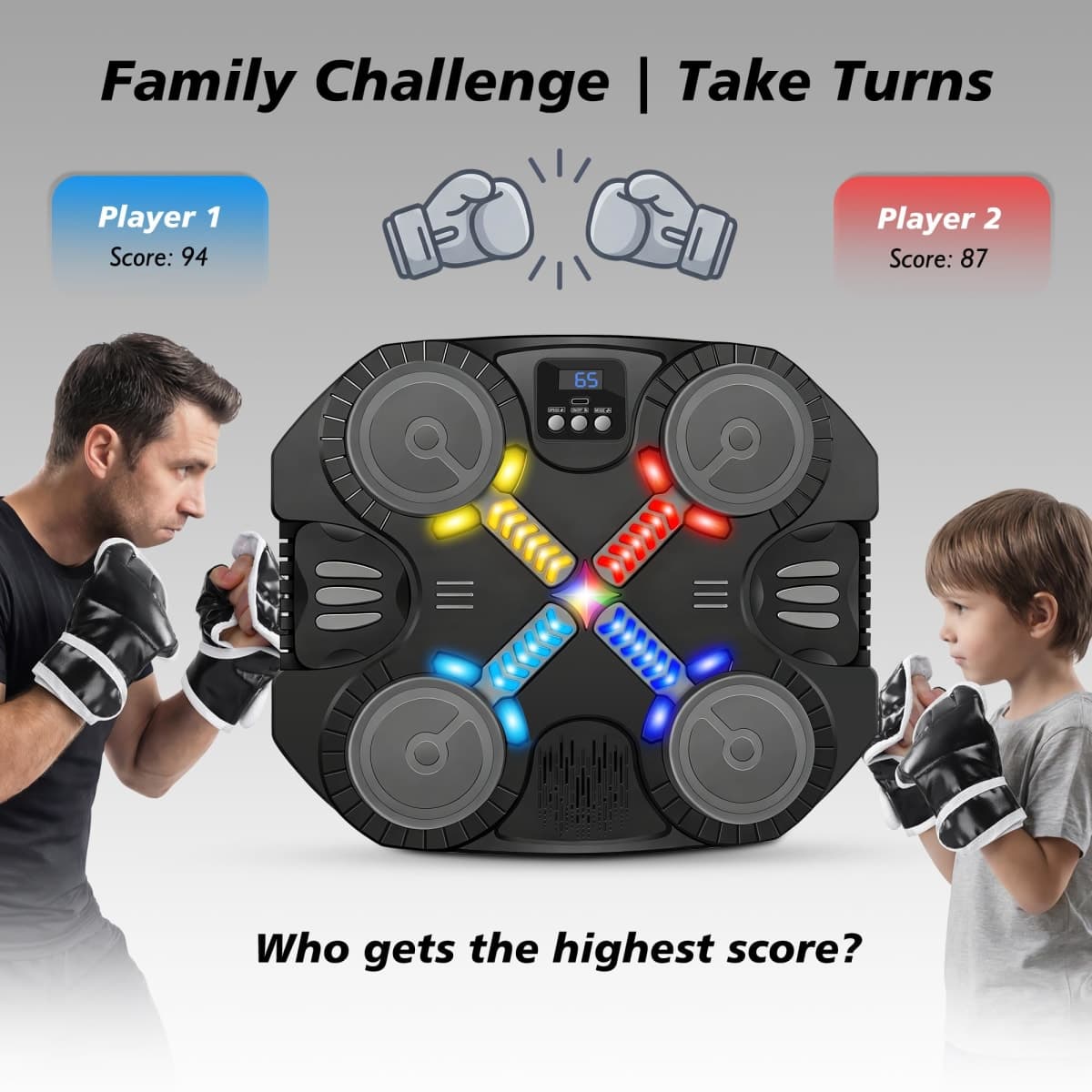 Music Boxing Machine Sport Toys for Kids,Wall Mounted Bluetooth Smart Punching Target,Training Pad Toy with Boxing Glove,Ideas Toys for Boys Girls Kids 3 4 5 6 7 8 9 10 11 12+ Years Old (Black) thumbnail 4