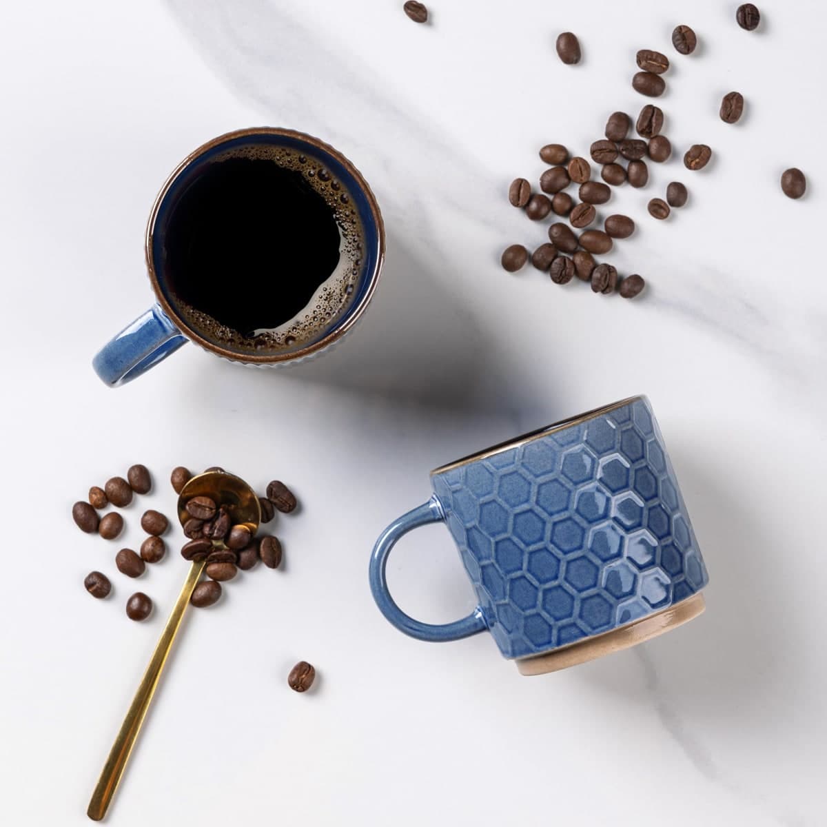 GBHOME 6 OZ Stackable Coffee Mugs, Ceramic Coffee Mugs with Texture Patterns for Man,Woman,Dad,Mom, Modern Coffee Cups Set of 4 for Espresso/Cappuccino/Cocoa. Dishwasher&Microwave Safe, Moonlight Blue thumbnail 3