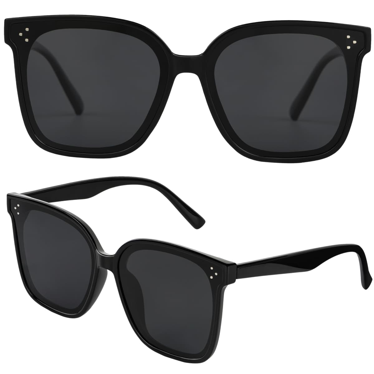 Yaserra Trendy TAC Polarized Square Sunglasses for Women Men, Oversized Lightweight TR90 Frame UV400 Protection, Black, Medium