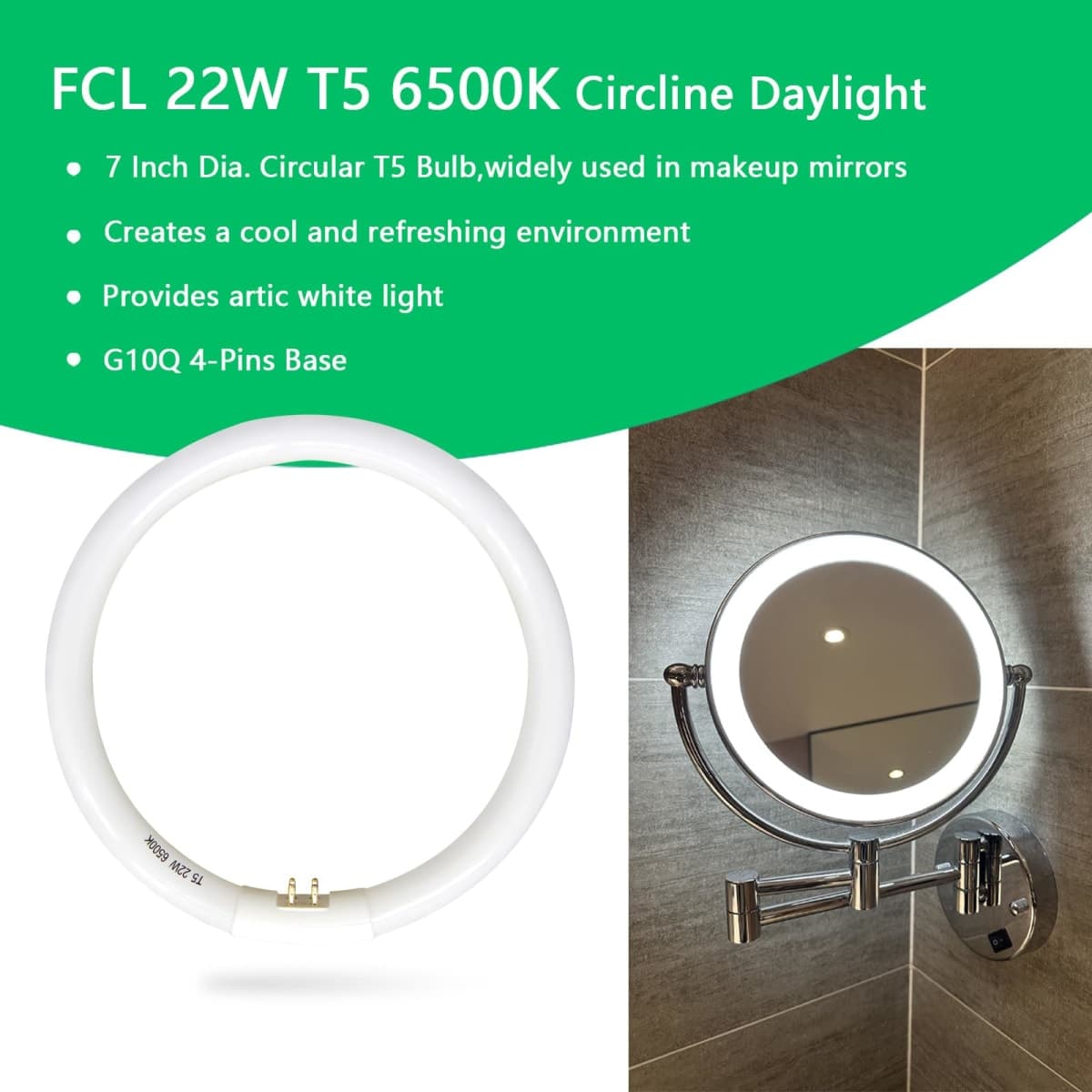 T5 22W Circular Bulb,7.25 inch 22W T5 Fluorescent Round Tube Replacement for Floxite, Zadro, Rialto Makeup Magnifying Vanity Mirror, 6500K Daylight thumbnail 3