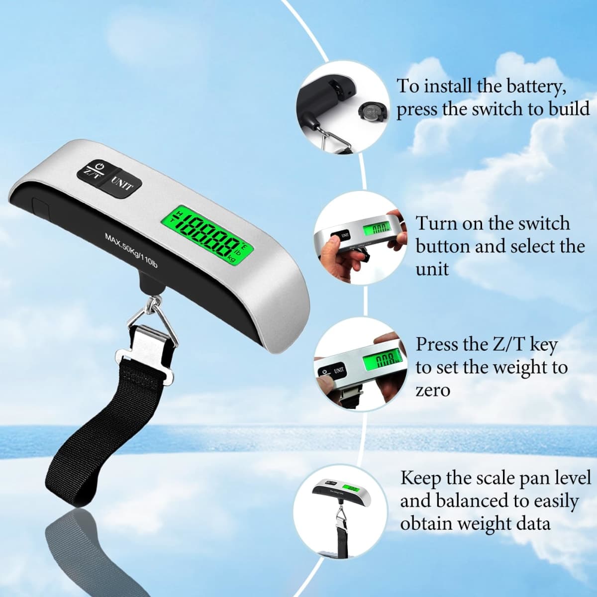 Luggage Scale, 110lb Luggage Weight Scale with 4 Unit Switching Functions&LED Display, Luggage Scale Travel Digital for Weighing Luggage, Backpacks, Packages and Markets thumbnail 5