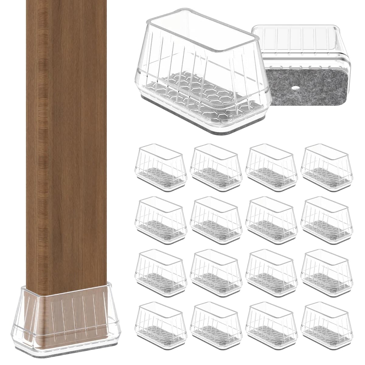 24PCS Rectangular Chair Leg Floor Protectors for Hardwood Floors, Thicken Rubber Chair Leg Cap Covers, Non Slip Furniture Leg Pads to Protect Wood Tile Floors from Scratches and Reduce Noise — image 1