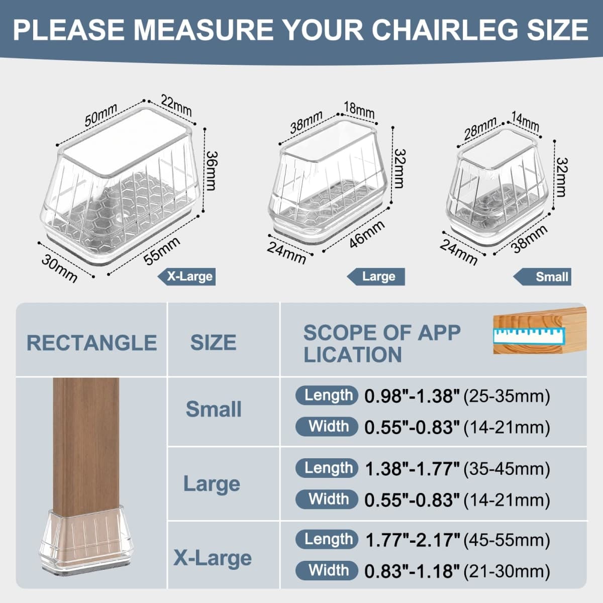 24PCS Rectangular Chair Leg Floor Protectors for Hardwood Floors, Thicken Rubber Chair Leg Cap Covers, Non Slip Furniture Leg Pads to Protect Wood Tile Floors from Scratches and Reduce Noise thumbnail 3