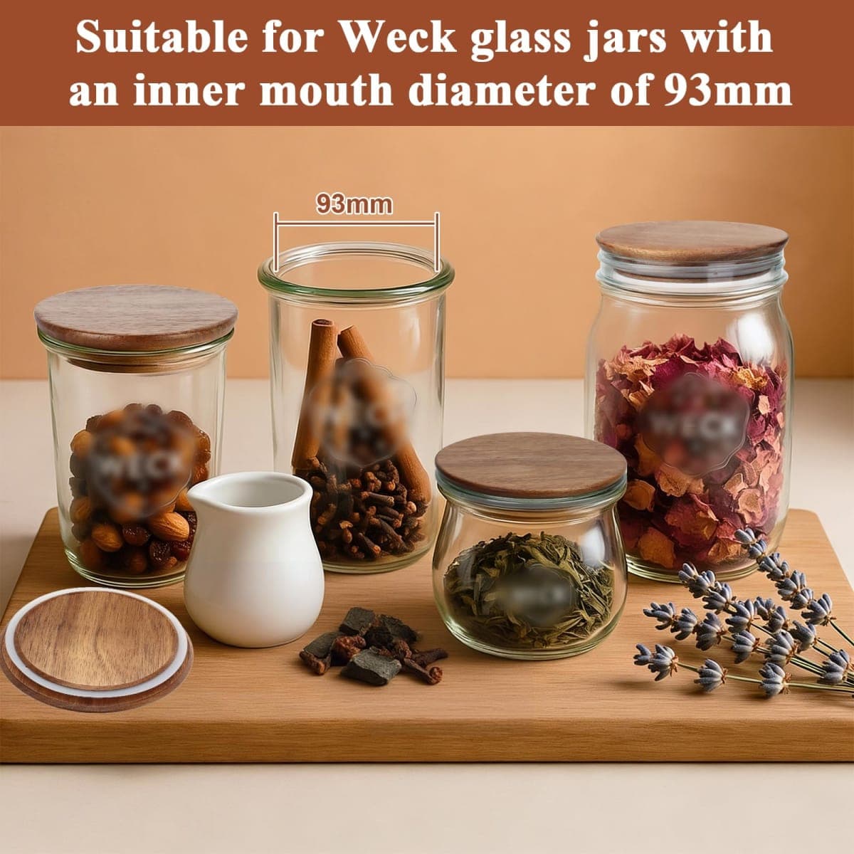 2 Pack Lids for Weck Jars 100mm Opening Acacia Tulip Glass Jar Lid with Silicone Airtight Jar Wooden Lids Large 4.25" Reusable Fits for Weck Jar Models 738 739 740 741 742 743 744 745 776 748 974 thumbnail 4