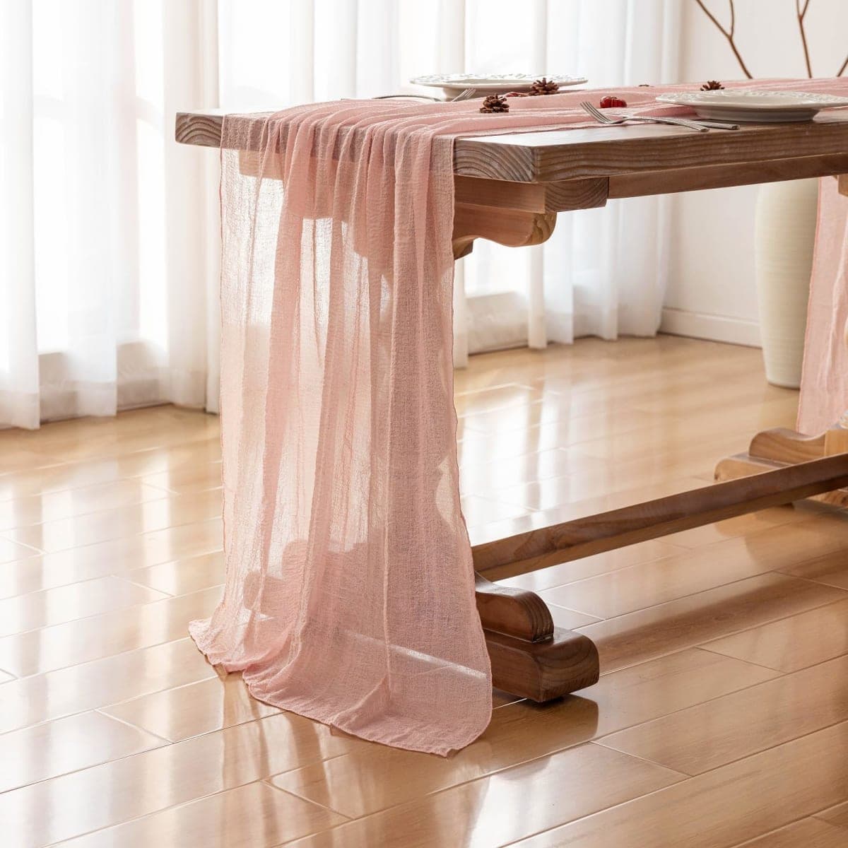 Keketo Pink Table Runner Cheese Cloth Rustic Gauze Cheesecloth Table Runner 120 Inch 10 FT for Wedding Baby Shower Bridal Shower Party Sheer Boho Spring Summer Home Decorations thumbnail 3