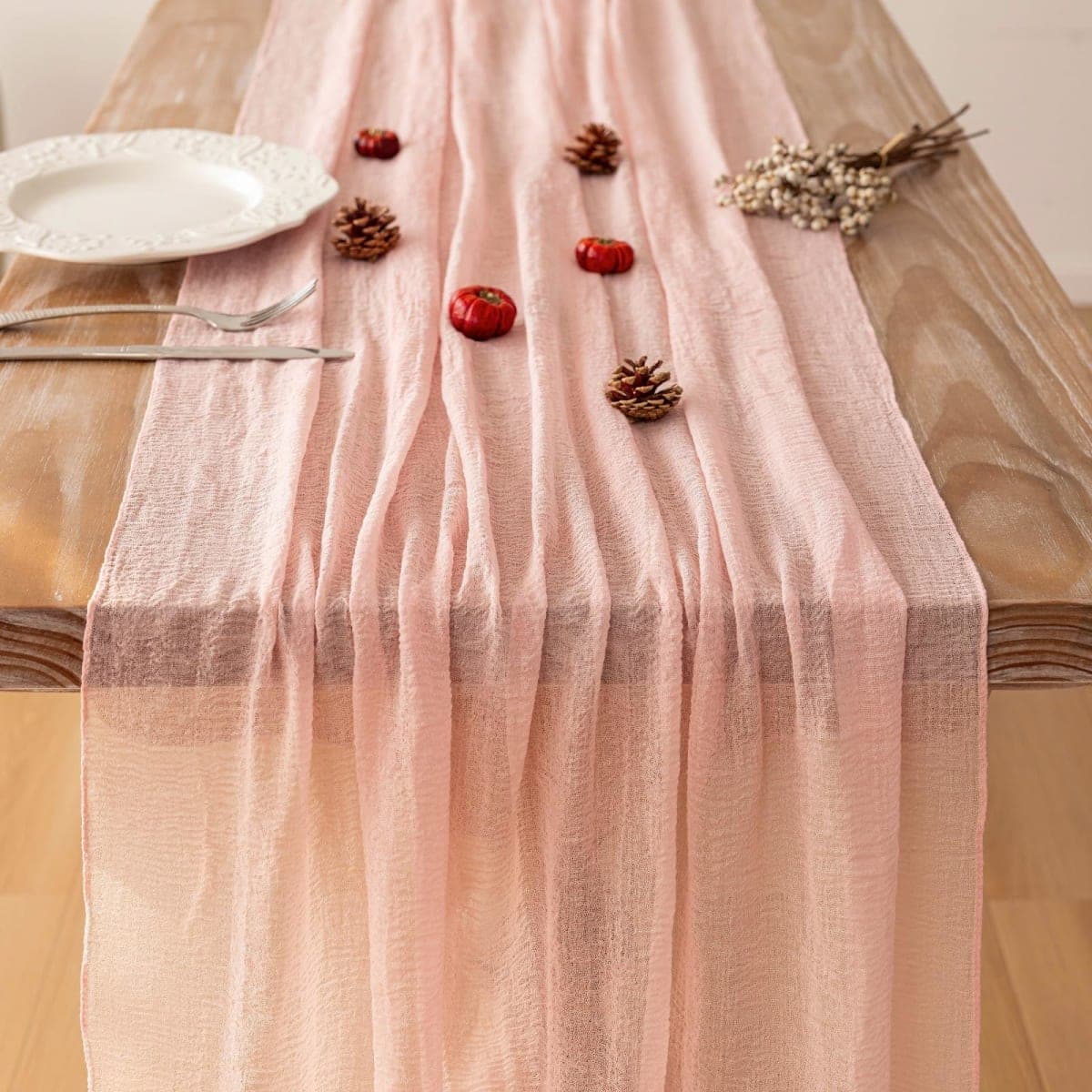 Keketo Pink Table Runner Cheese Cloth Rustic Gauze Cheesecloth Table Runner 120 Inch 10 FT for Wedding Baby Shower Bridal Shower Party Sheer Boho Spring Summer Home Decorations thumbnail 5
