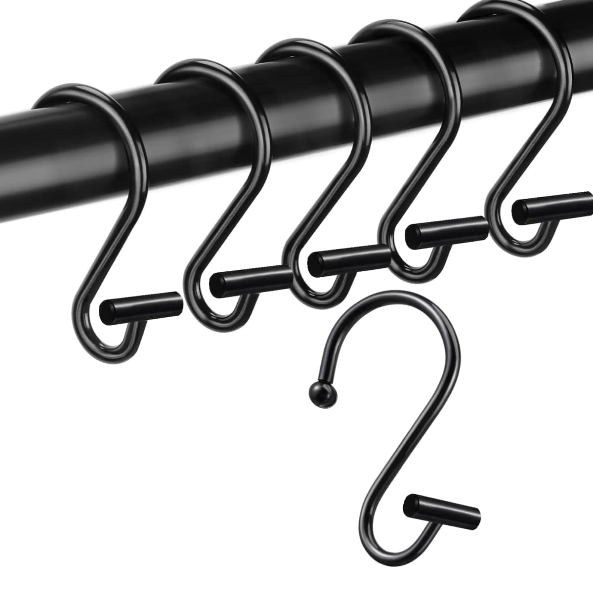 BellRhein Shower Curtain Hooks Rings, 12 Pack Metal S Hooks Rust Proof for Hanging Bathroom Shower Curtain Liner/Outer Curtains, Clothing Jeans Plants Hooks (Silver Straight Stick)