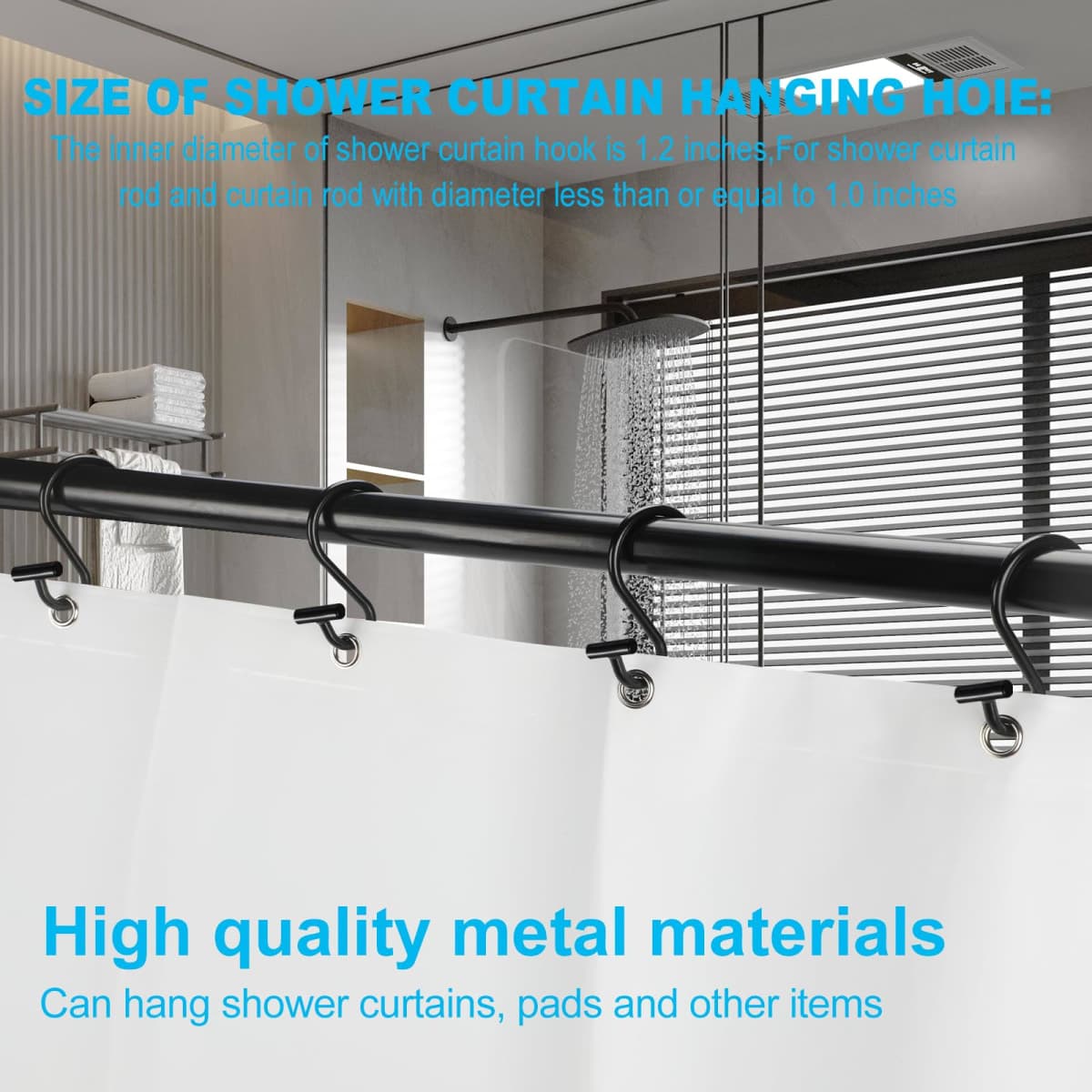 BellRhein Shower Curtain Hooks Rings, 12 Pack Metal S Hooks Rust Proof for Hanging Bathroom Shower Curtain Liner/Outer Curtains, Clothing Jeans Plants Hooks (Silver Straight Stick) thumbnail 2