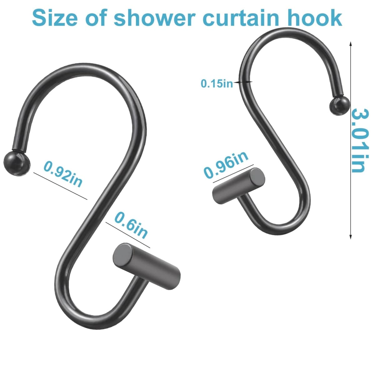 BellRhein Shower Curtain Hooks Rings, 12 Pack Metal S Hooks Rust Proof for Hanging Bathroom Shower Curtain Liner/Outer Curtains, Clothing Jeans Plants Hooks (Silver Straight Stick) thumbnail 3