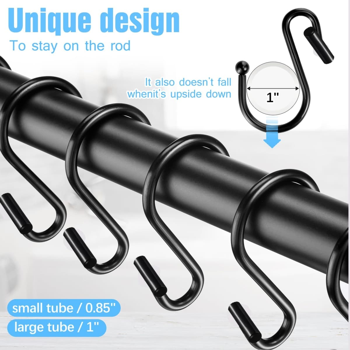 BellRhein Shower Curtain Hooks Rings, 12 Pack Metal S Hooks Rust Proof for Hanging Bathroom Shower Curtain Liner/Outer Curtains, Clothing Jeans Plants Hooks (Silver Straight Stick) thumbnail 4