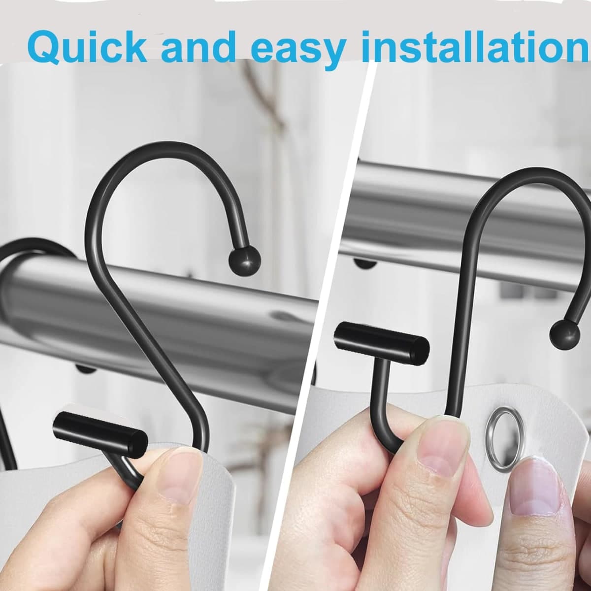 BellRhein Shower Curtain Hooks Rings, 12 Pack Metal S Hooks Rust Proof for Hanging Bathroom Shower Curtain Liner/Outer Curtains, Clothing Jeans Plants Hooks (Silver Straight Stick) thumbnail 5