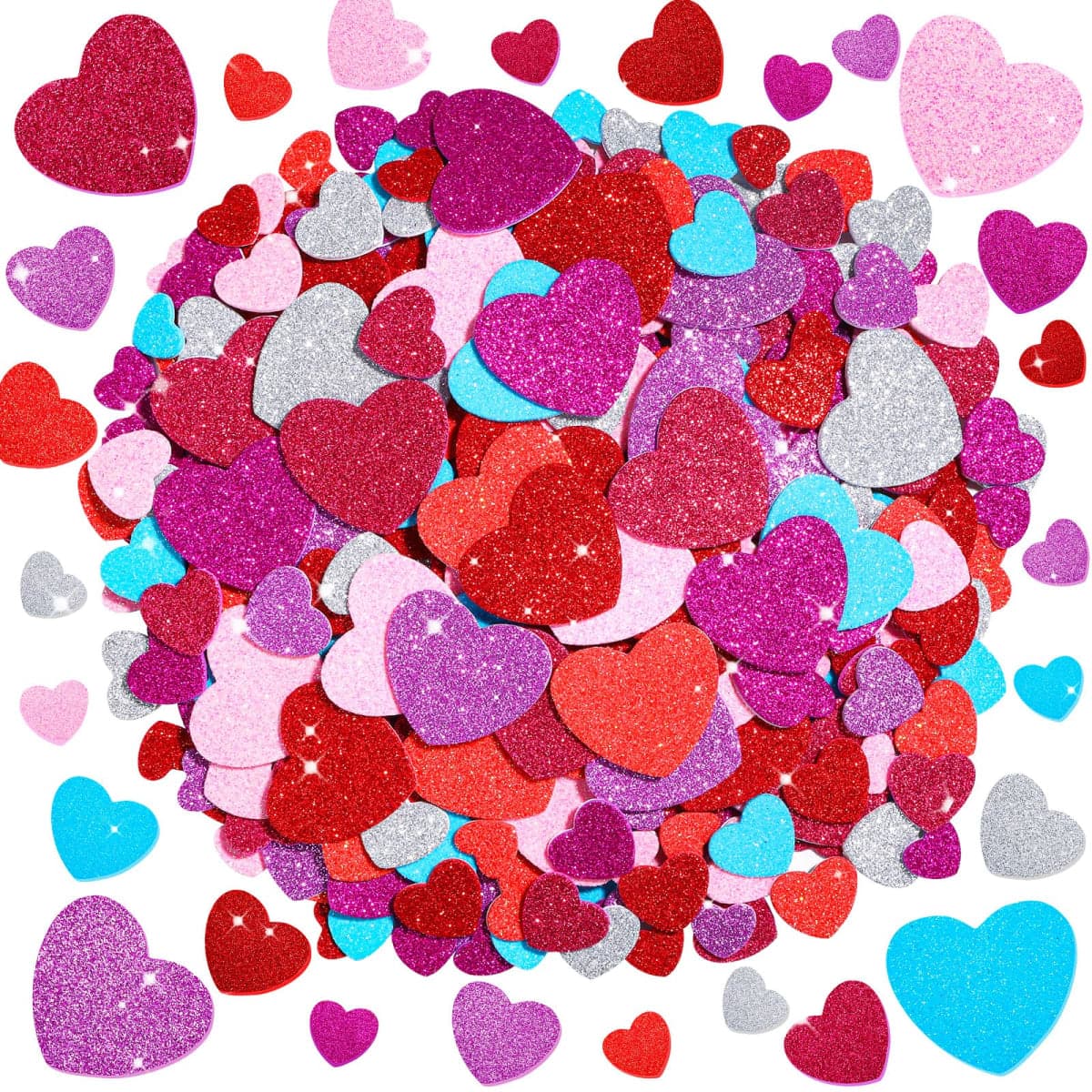 928Pcs Glitter Valentines Heart Stickers, Self-Adhesive Glitter Foam Heart Shape Craft Supplies Sticker