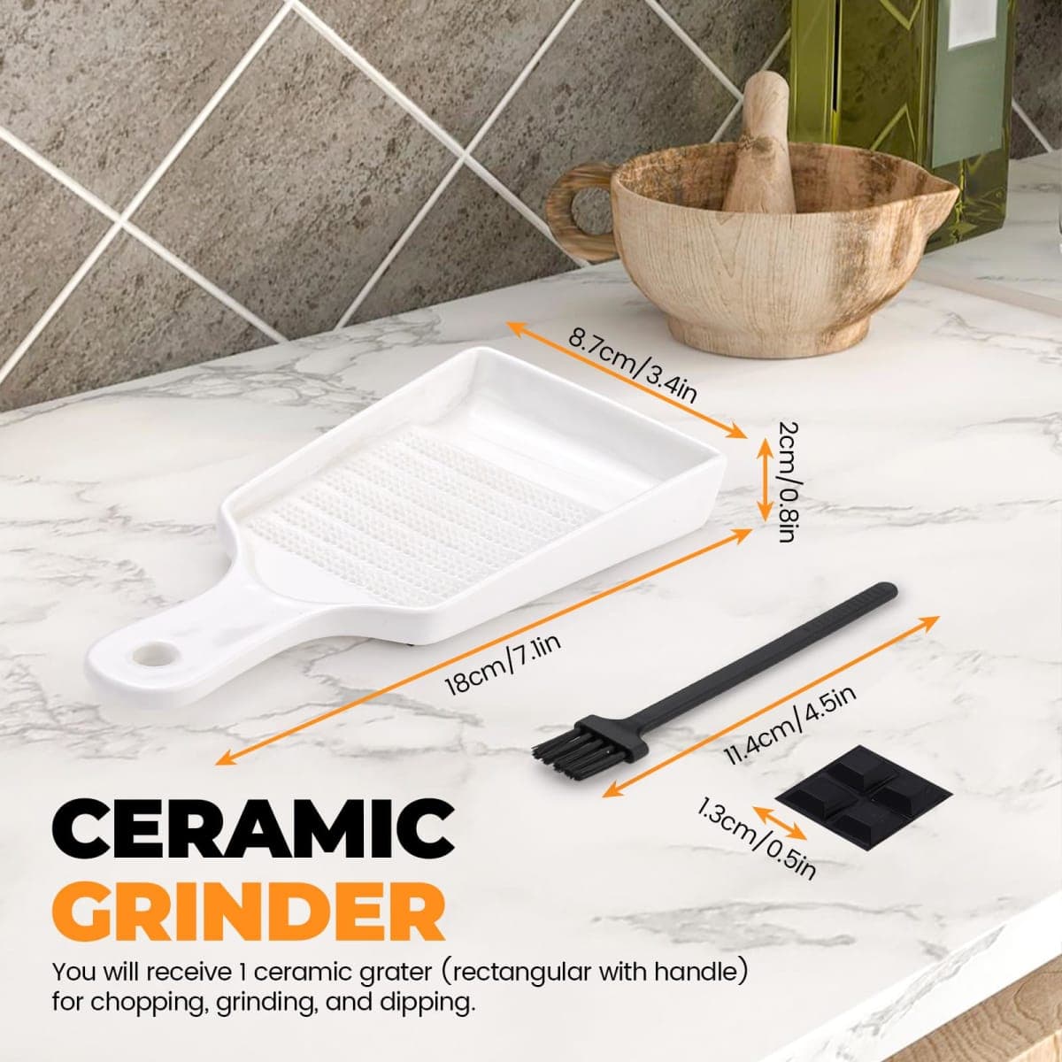 LELE LIFE Ceramic Grater Plate for Garlic and Ginger, Porcelain Garlic Grater Plate Bowl Dish for Grating, Grinding and Dipping (Rectangle with Handle) thumbnail 2
