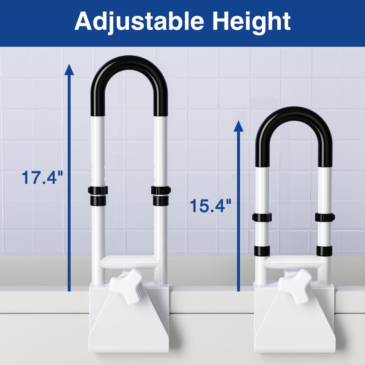 Adjustable Bathtub Safety Rail, Bathtub Handle Grab Bar with Non-Slip Grip for Seniors, Elderly, Fits 3.1 to 6.7 Inch Tub Walls, Supports 300 lbs thumbnail 4