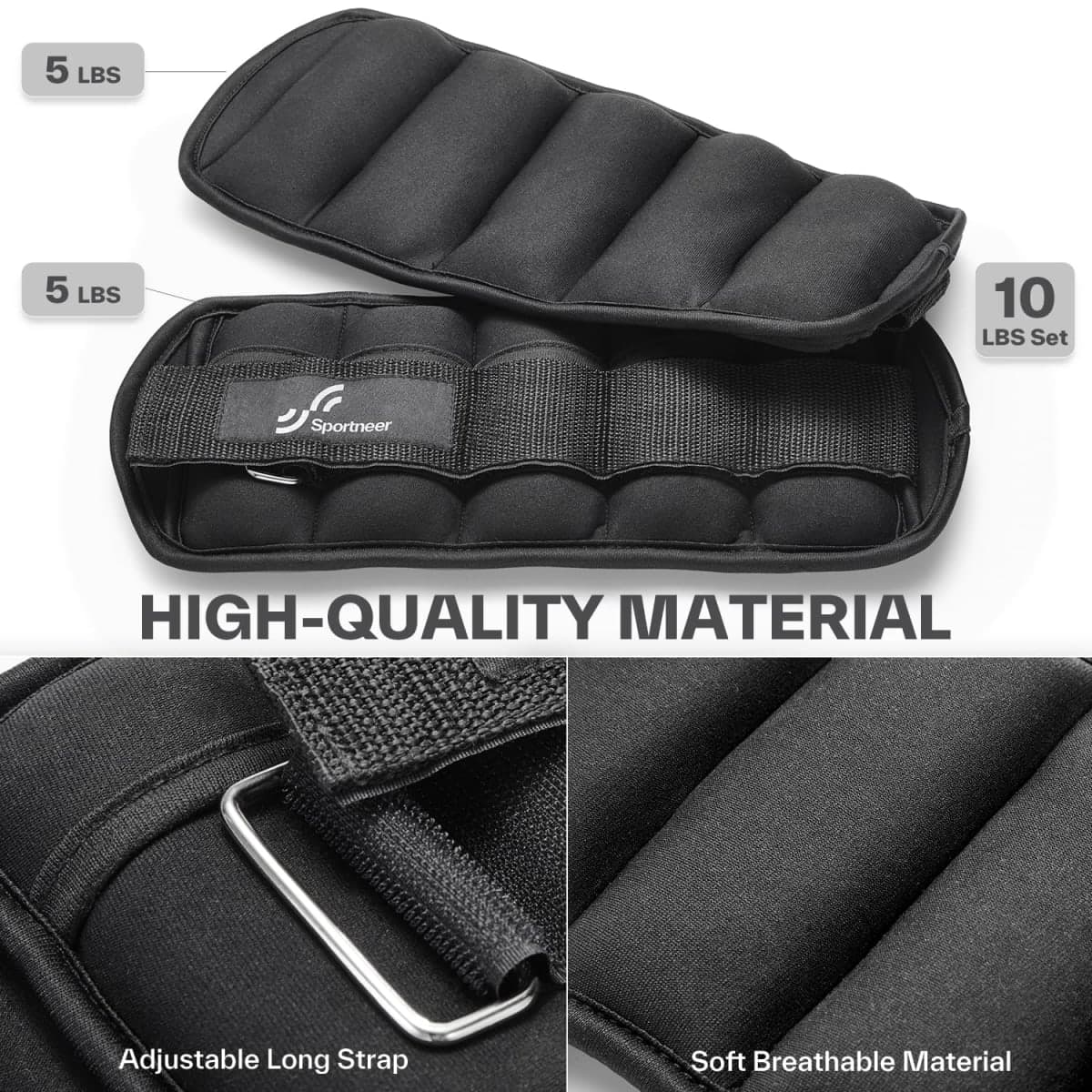 Sportneer Adjustable Ankle Weights 1 Pair 2 4 6 8 10 Lbs Leg Weight Straps for Women Men Kids, Weighted Ankle Weights Set for Gym,Fitness, Workout,Walking, Jogging,1-5 lbs Each Pack, 2 Pack 2-10 lbs thumbnail 3