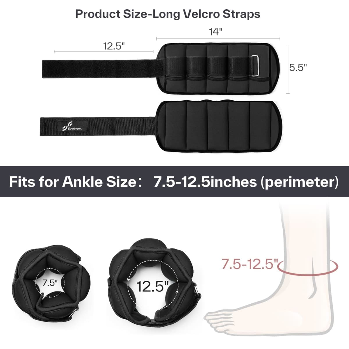 Sportneer Adjustable Ankle Weights 1 Pair 2 4 6 8 10 Lbs Leg Weight Straps for Women Men Kids, Weighted Ankle Weights Set for Gym,Fitness, Workout,Walking, Jogging,1-5 lbs Each Pack, 2 Pack 2-10 lbs thumbnail 5