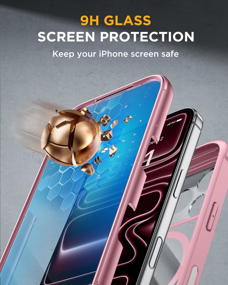 Miracase for iPhone 17 Pro Max Case 6.9" Full-Body Phone Case with Built-in Glass Screen Protector& Full Camera Protector,[Magnetic with MagSafe] Drop Proof 17 ProMax Cover, Light Pink thumbnail 3