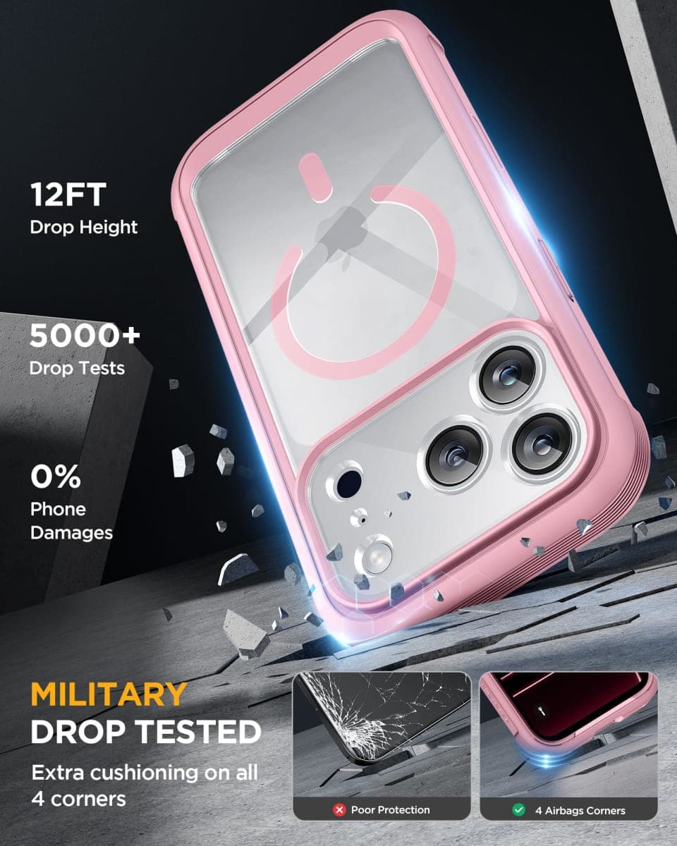Miracase for iPhone 17 Pro Max Case 6.9" Full-Body Phone Case with Built-in Glass Screen Protector& Full Camera Protector,[Magnetic with MagSafe] Drop Proof 17 ProMax Cover, Light Pink thumbnail 5