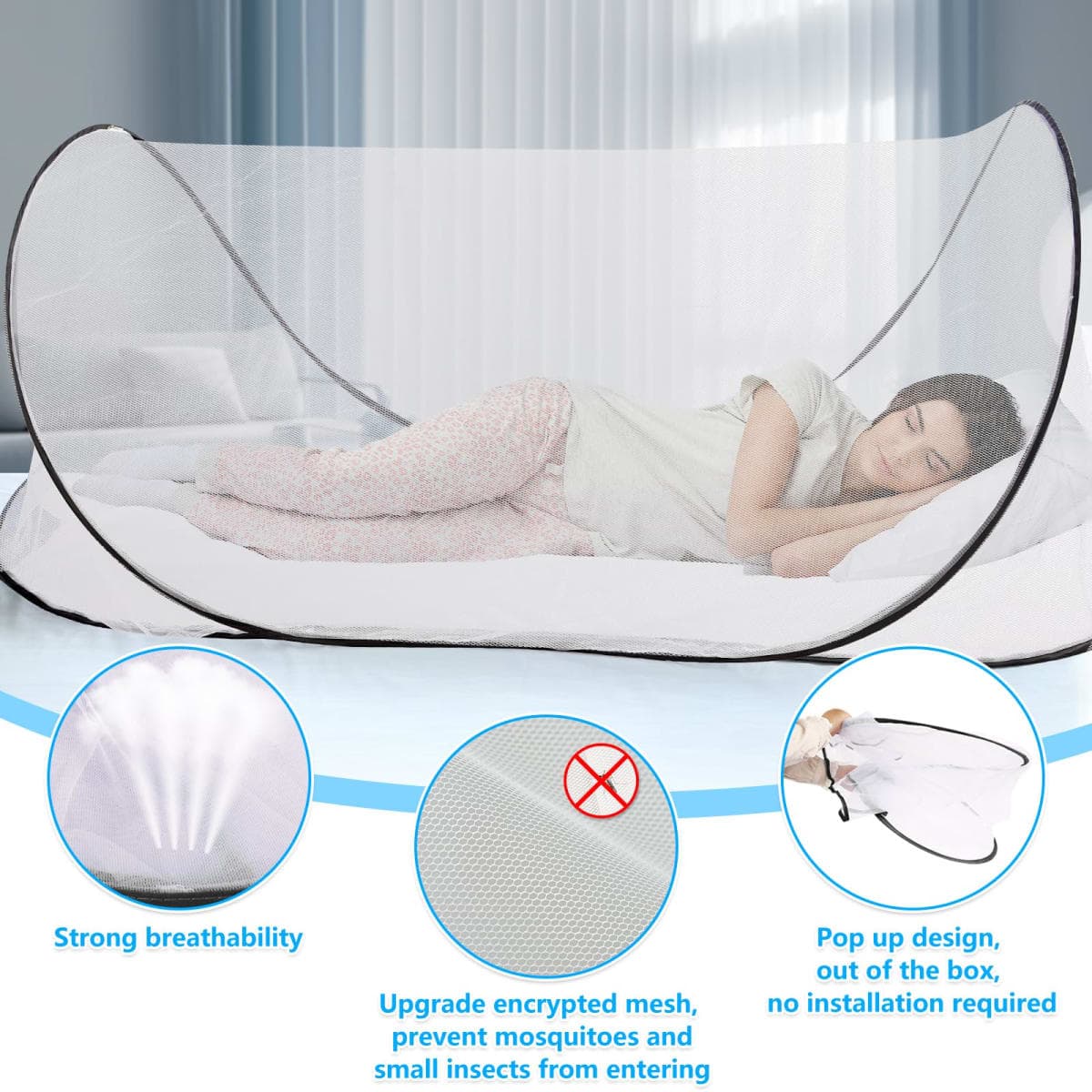 77 * 30 * 23 Inch Large Pop Up Mosquito Tent, Portable Foldable Mosquito Net for Bed Camping Travel Patio thumbnail 3