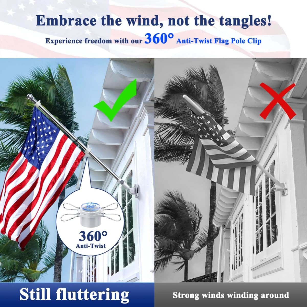 PHITRIC Flag Pole, Tangle Free Spinning Stainless Steel Rustproof Flagpole for 3x5 Sports Fan Outdoor Flags for Outside House (Silver, 5FT, Without Bracket) thumbnail 2