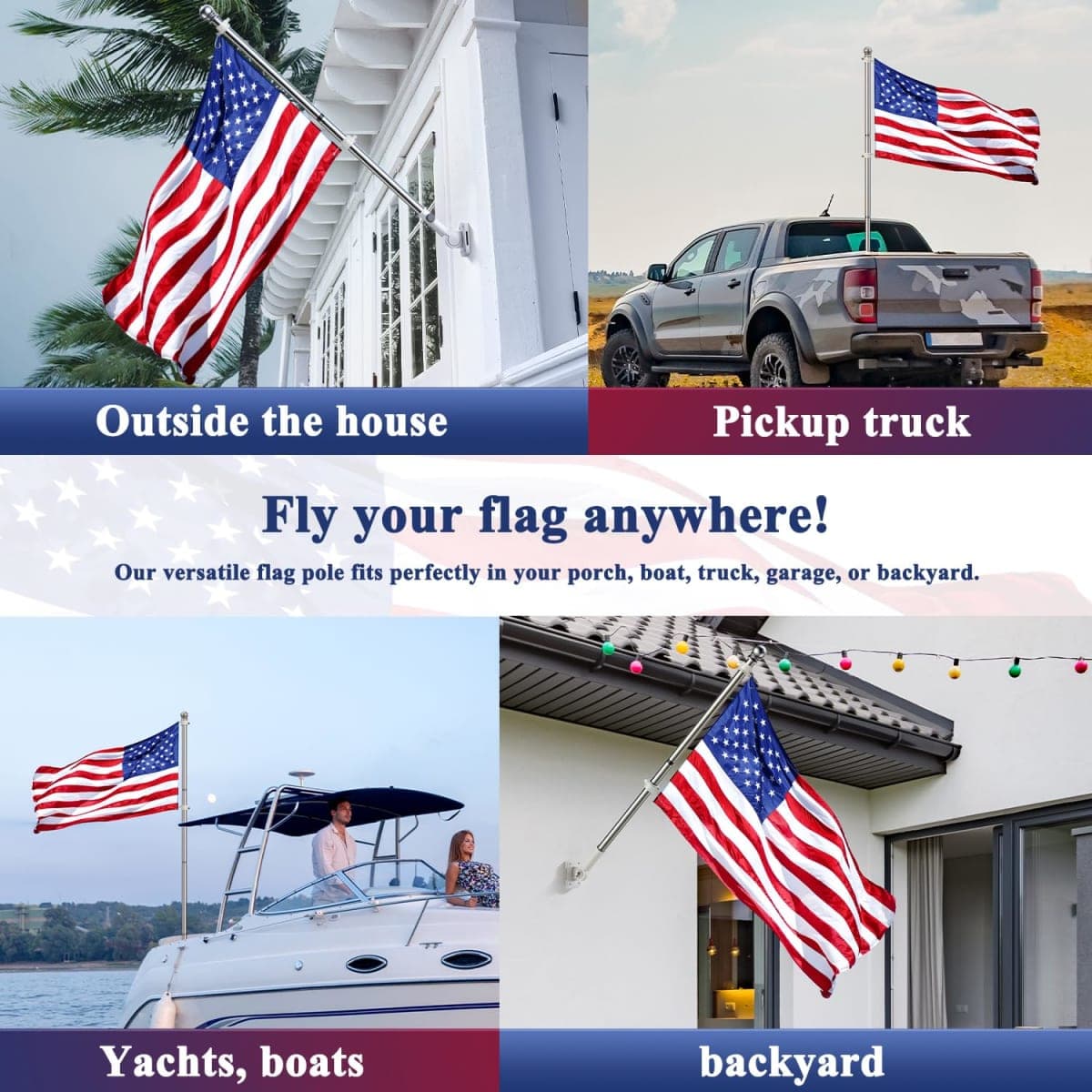 PHITRIC Flag Pole, Tangle Free Spinning Stainless Steel Rustproof Flagpole for 3x5 Sports Fan Outdoor Flags for Outside House (Silver, 5FT, Without Bracket) thumbnail 5