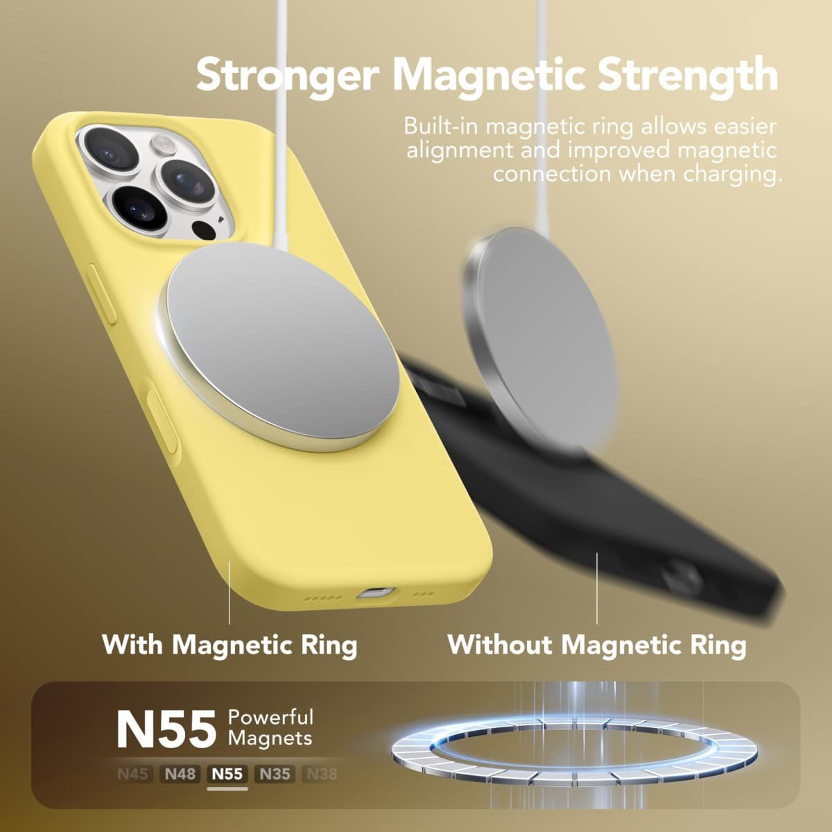 GONEZ Magnetic for iPhone 16 Pro Case, [Compatible with MagSafe] Anti-Scratch Microfiber Lining & Screen Protector, Silicone Camera Control, Shockproof Slim Phone Cover 6.3 inch, Yellow thumbnail 2