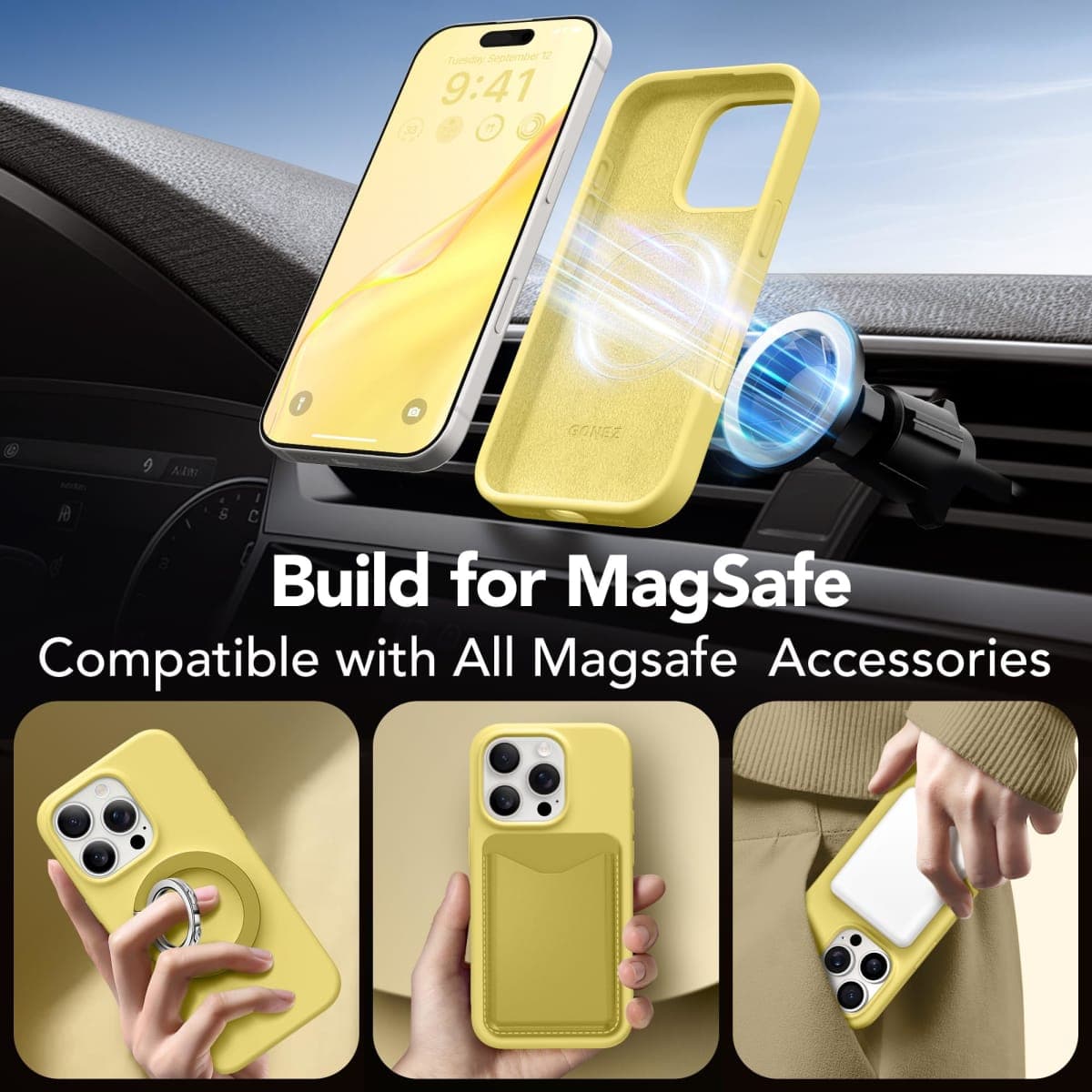 GONEZ Magnetic for iPhone 16 Pro Case, [Compatible with MagSafe] Anti-Scratch Microfiber Lining & Screen Protector, Silicone Camera Control, Shockproof Slim Phone Cover 6.3 inch, Yellow thumbnail 3