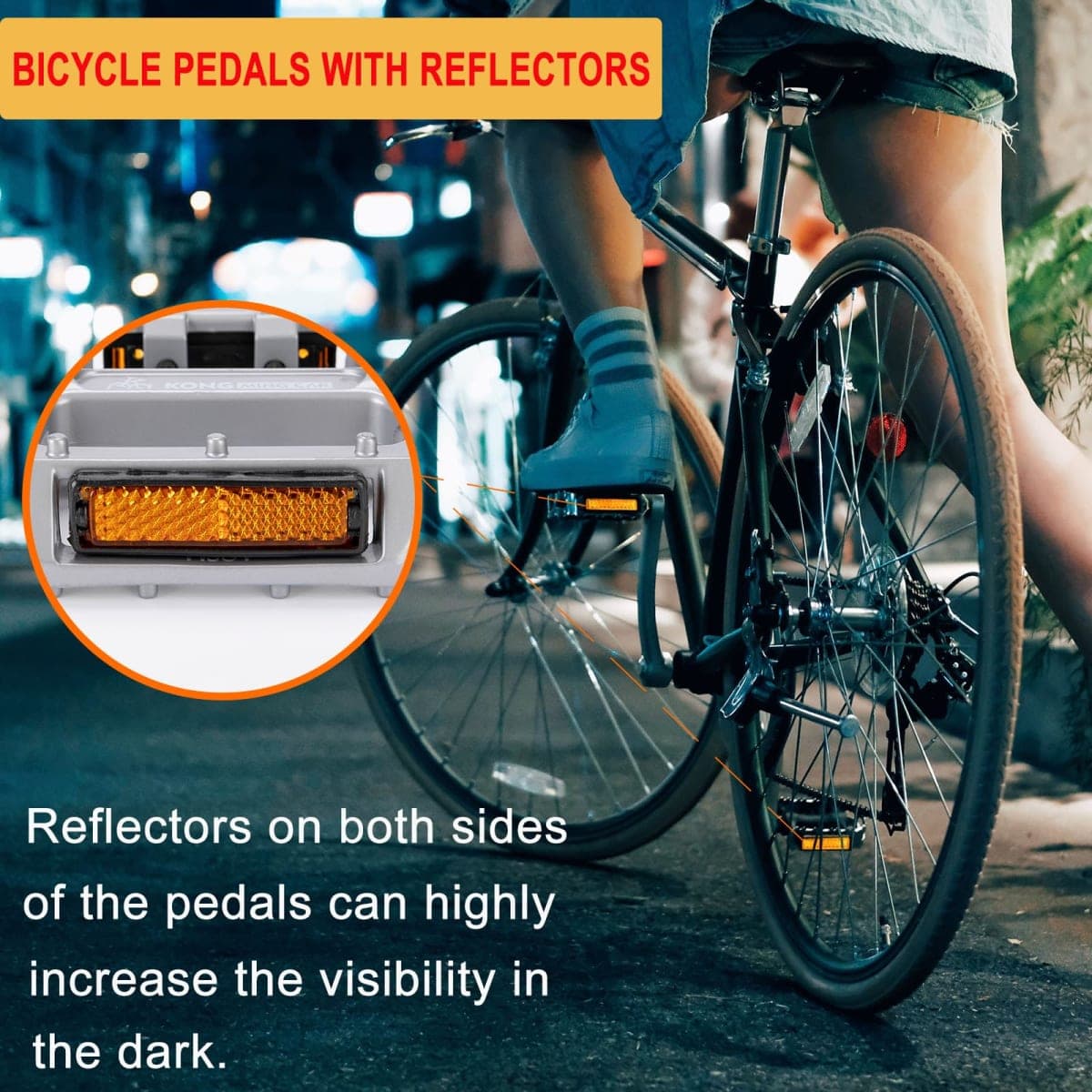 Mountain Bike Pedals 9/16 Inch - Bicycle Flat Pedals with Reflectors - Lightweight Aluminum Alloy Wide Platform Pedals for Mountain Bike, BMX, Road Bike Pedals (Silver) thumbnail 3