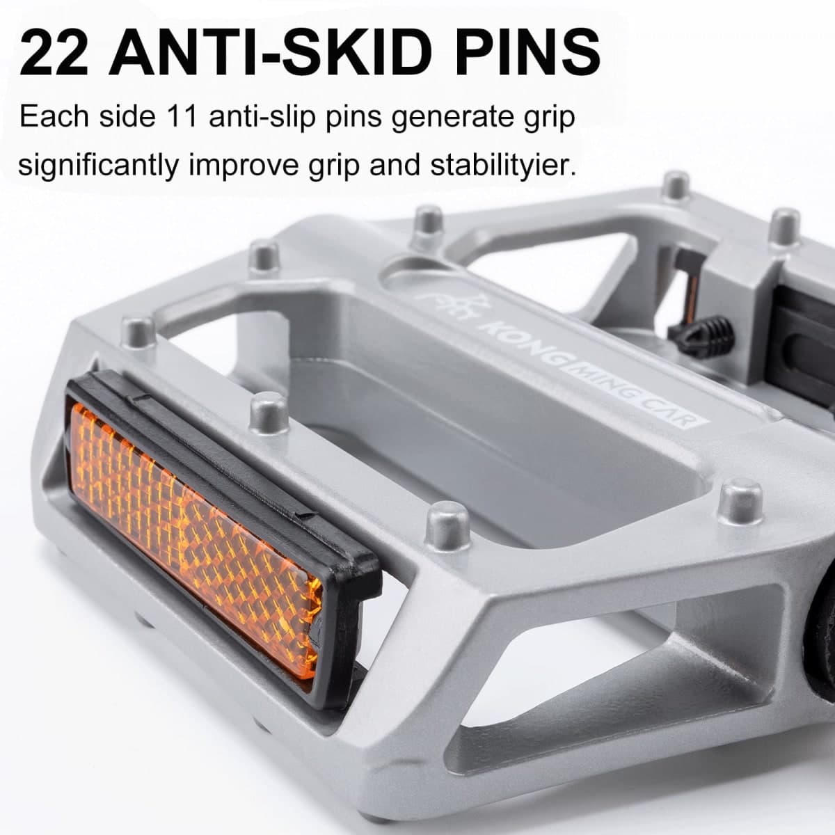 Mountain Bike Pedals 9/16 Inch - Bicycle Flat Pedals with Reflectors - Lightweight Aluminum Alloy Wide Platform Pedals for Mountain Bike, BMX, Road Bike Pedals (Silver) thumbnail 4