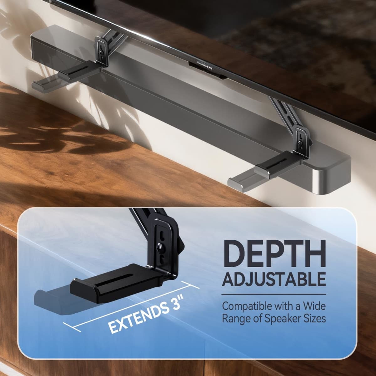 C YECEN Sound Bar Mounts Unter TV or Above TV, Height & Depth Adjustable Soundbar Mount，with Detachable Extension Arms and L-Brackets thumbnail 2