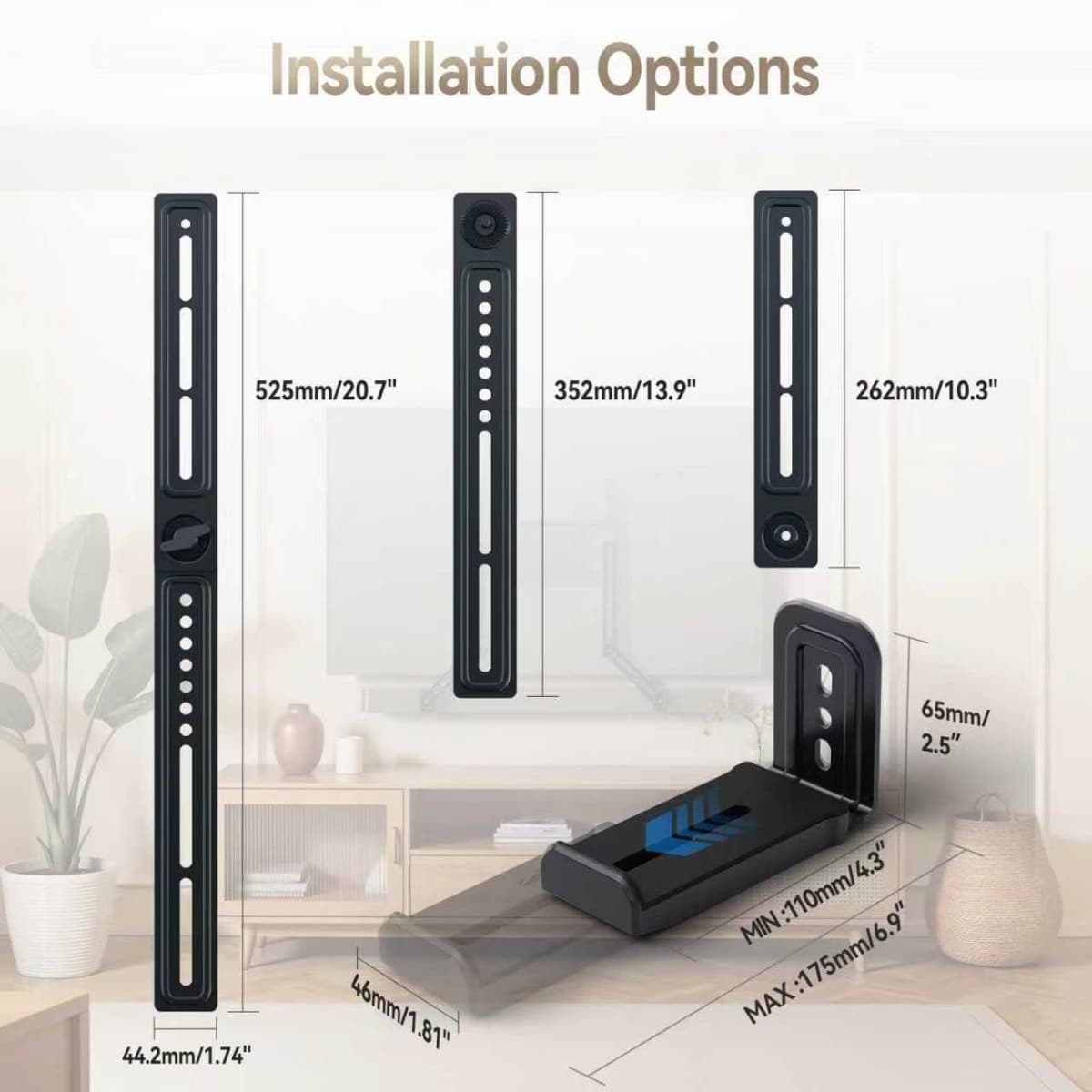 C YECEN Sound Bar Mounts Unter TV or Above TV, Height & Depth Adjustable Soundbar Mount，with Detachable Extension Arms and L-Brackets thumbnail 5