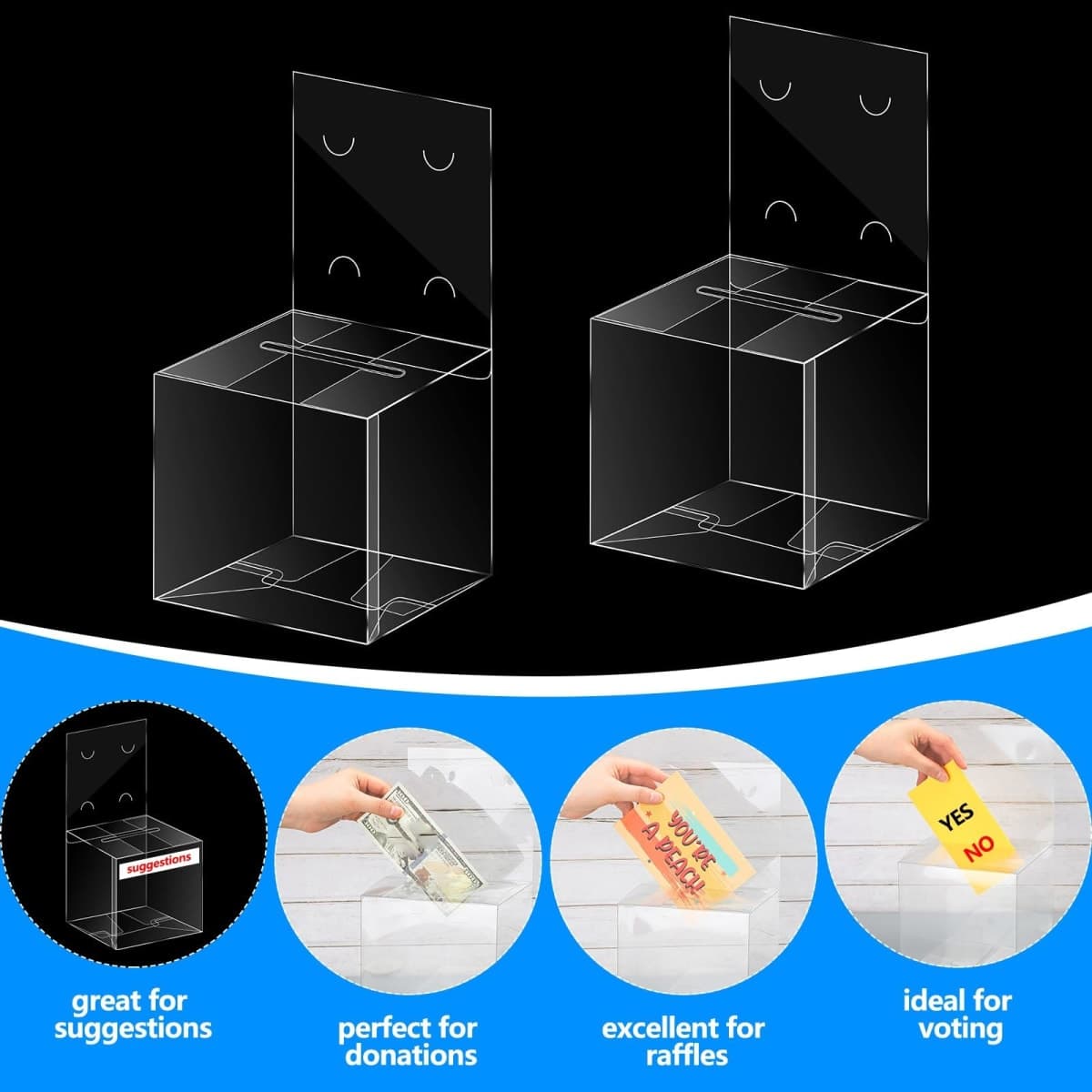 Raffle Box Plastic Ballot Box with Slot 6 x 6 x 6 Inch Clear Suggestion Box for Office with Removable Header Voting Box Raffle Ticket Container Donation Box (30 Pieces) thumbnail 4