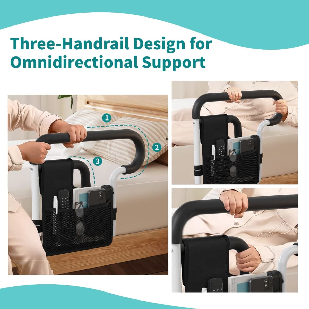 SEESMILE Bed Rails for Elderly Adults Safety: Adjustable Bed Assist Rail for Seniors, Bed Safety Rail with Storage Bag and Fixing Strap, Fit King, Queen, Full, Twin, Sliver Black thumbnail 4