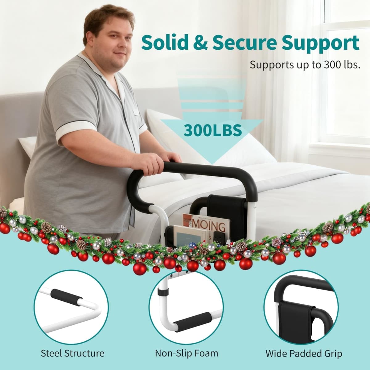 SEESMILE Bed Rails for Elderly Adults Safety: Adjustable Bed Assist Rail for Seniors, Bed Safety Rail with Storage Bag and Fixing Strap, Fit King, Queen, Full, Twin, Sliver Black thumbnail 5