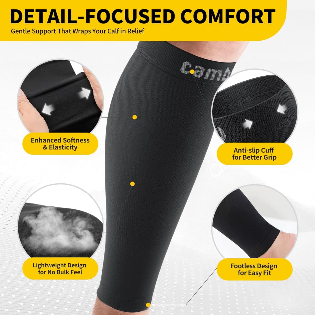 CAMBIVO Calf Compression Sleeve for Women & Men - 20-30mmHg Footless Compression Socks for Shin Splint Relief, Leg Cramps, Varicose Veins, Support for Running, Travel, Nursing, & Everyday Use thumbnail 3