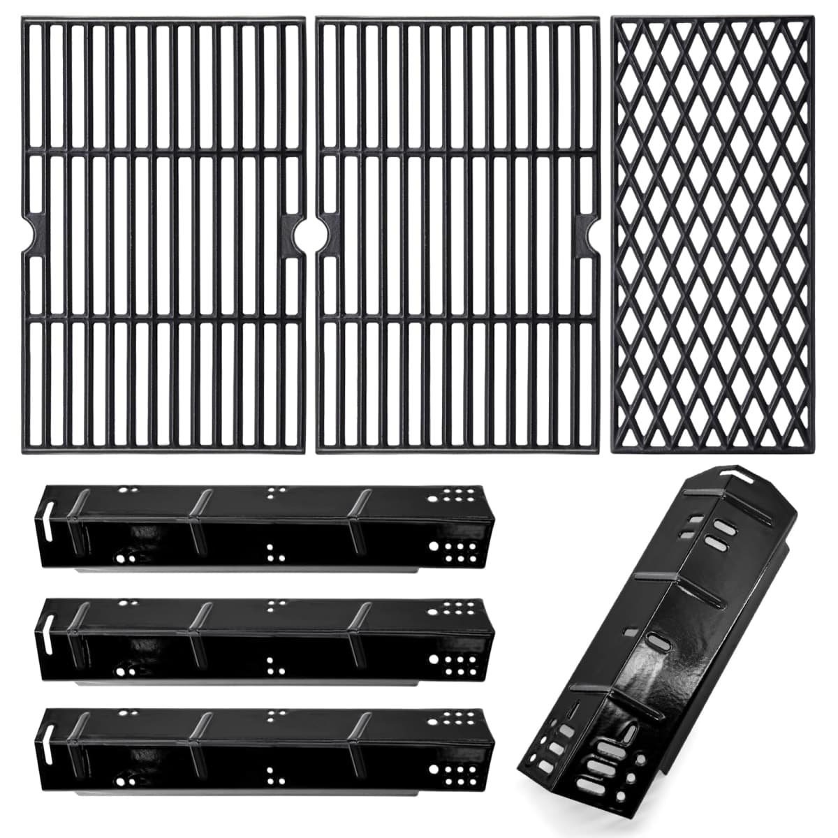 Hiorucet Grill Replacement Parts for Dyna Glo 4 Burner DGH450CRP, DGH450CRP-D, 70-01-911 Cast Iron Grill Grates, 70-02-411, 70-02-412 Porcelain Steel Heat Plates, Grill Parts Kit for Dyna-Glo Grill