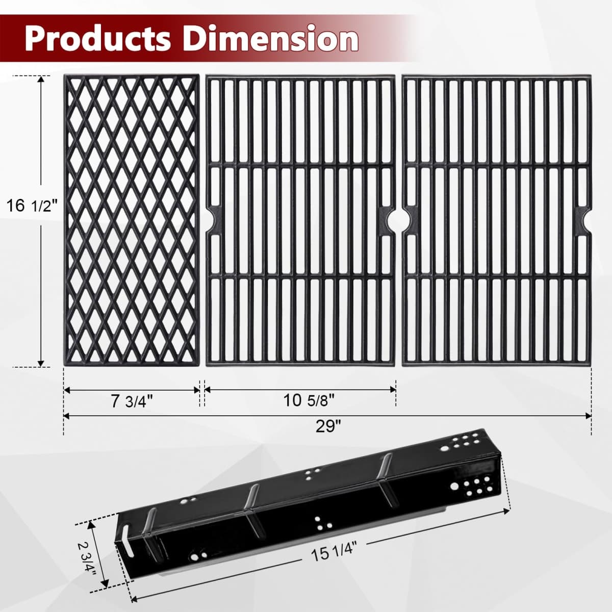 Hiorucet Grill Replacement Parts for Dyna Glo 4 Burner DGH450CRP, DGH450CRP-D, 70-01-911 Cast Iron Grill Grates, 70-02-411, 70-02-412 Porcelain Steel Heat Plates, Grill Parts Kit for Dyna-Glo Grill thumbnail 2